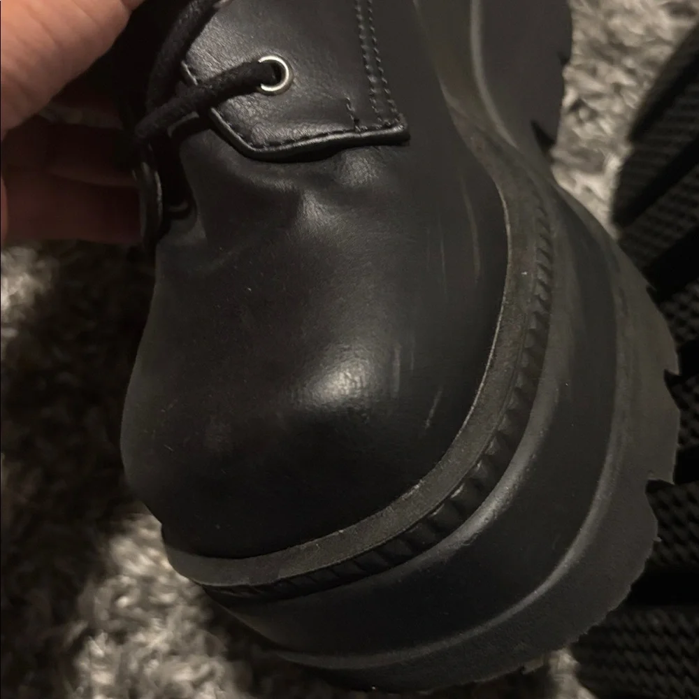 Demonia Black Vegan Leather Ankle Platform Boots 8 - Picture 5 of 9